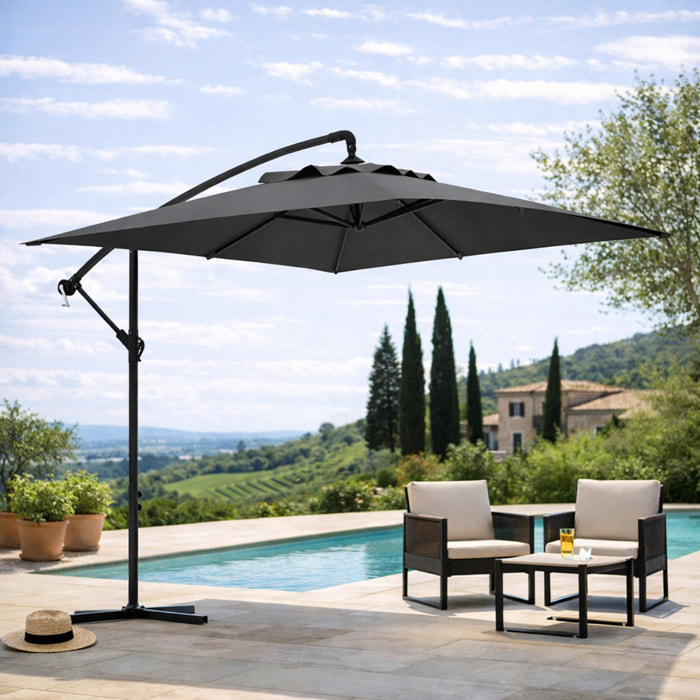 Parasol déporté rectangulaire 3 x 2 m – Manivelle – Protection UV