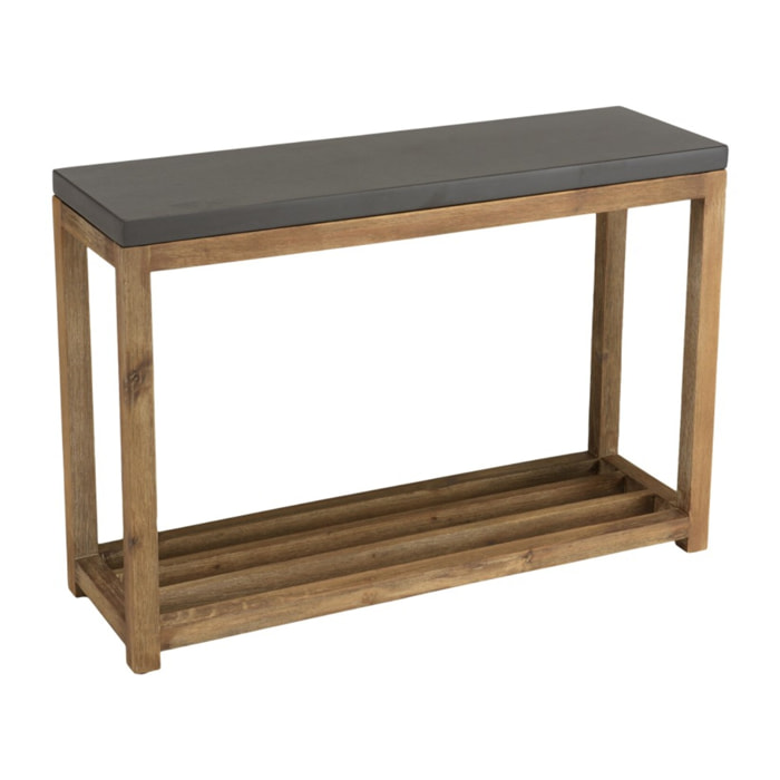 HECTOR - Console rect. PM double plateau effet béton foncé et acacia