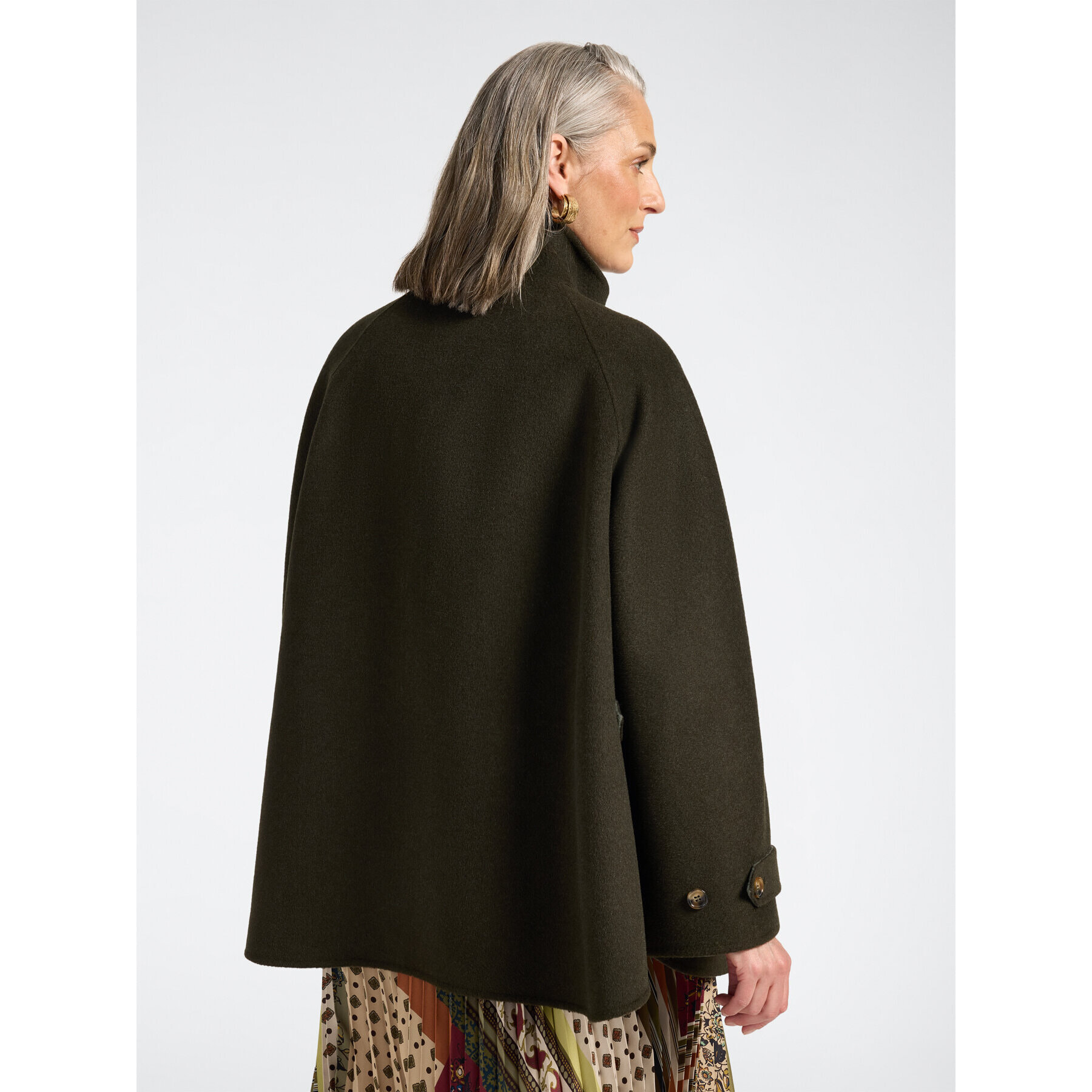 Elena Mirò - Cappotto misto lana collo alto - Verde militare