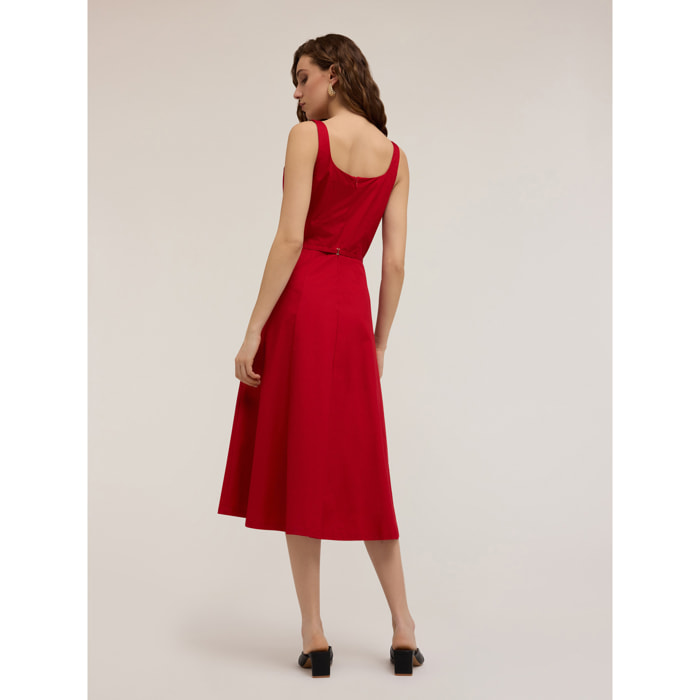 Motivi - Vestido midi de popelina - Rojo