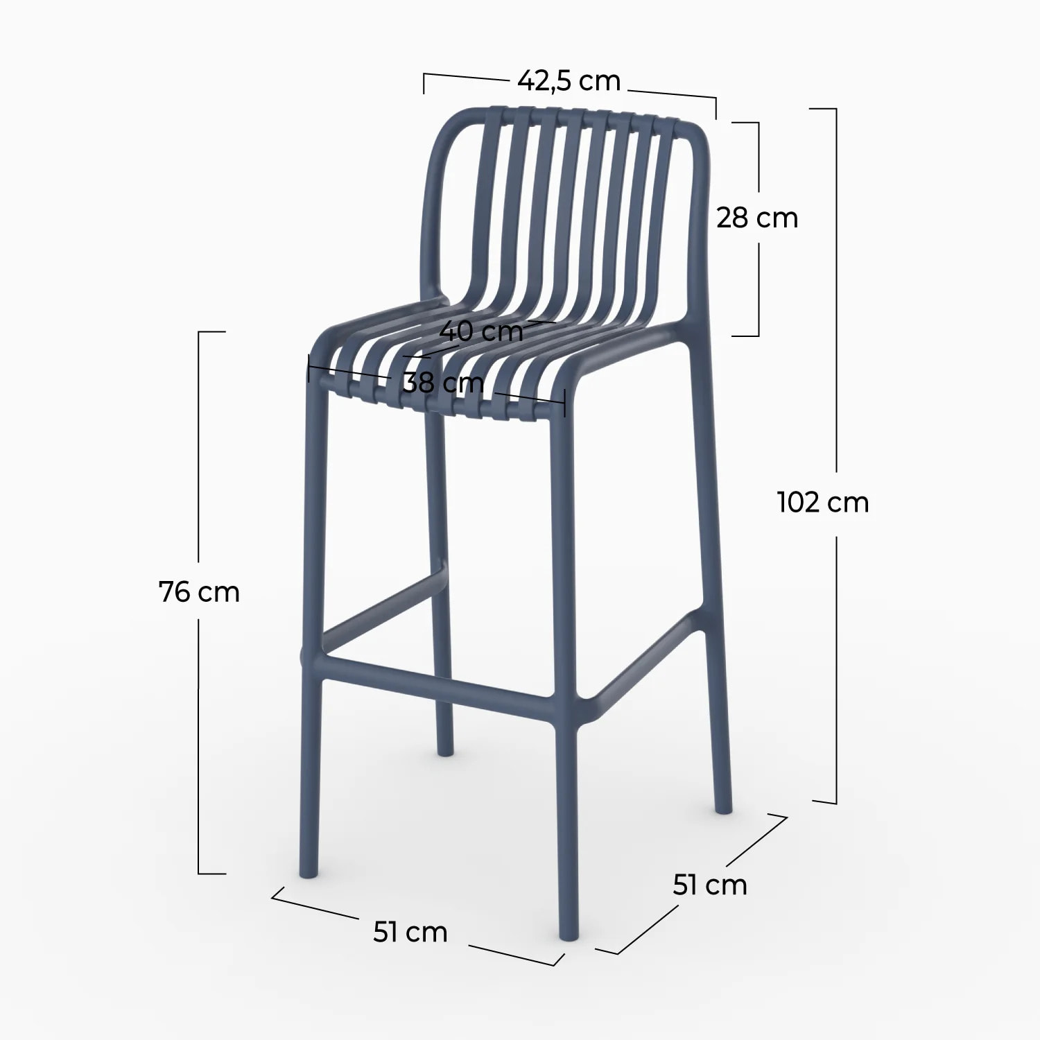 Lot de 2 chaises de bar de jardin 76 cm en plastique bleu marine - Duli