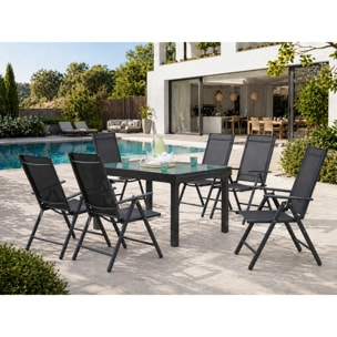 Table de jardin extensible et 6 fauteuils en alu et toile PVC CALAMATA