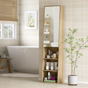 Colonne salle de bain design forme trapézoïdale avec miroir H. 165 cm - porte, 3 étagères, 3 niches - effet bois clair