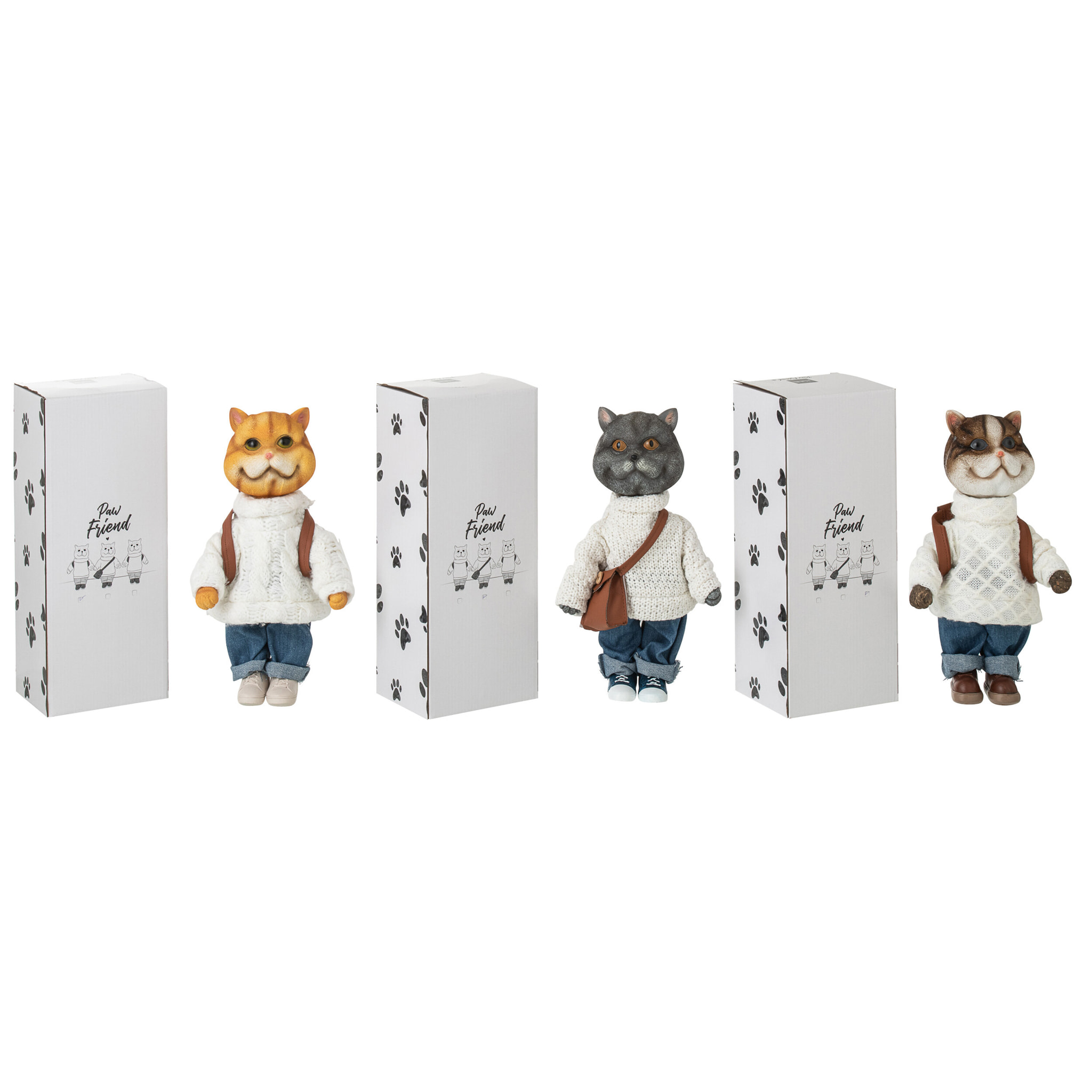 J-Line figurine Chat Manteau + Sac - polyrésine - mix - large - 3 pièces