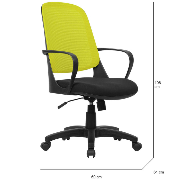 Sedia da ufficio Coffs, Poltrona operativa a rete con braccioli, Seduta ergonomica da ufficio, 61x60h99/108 cm, Nero e Giallo