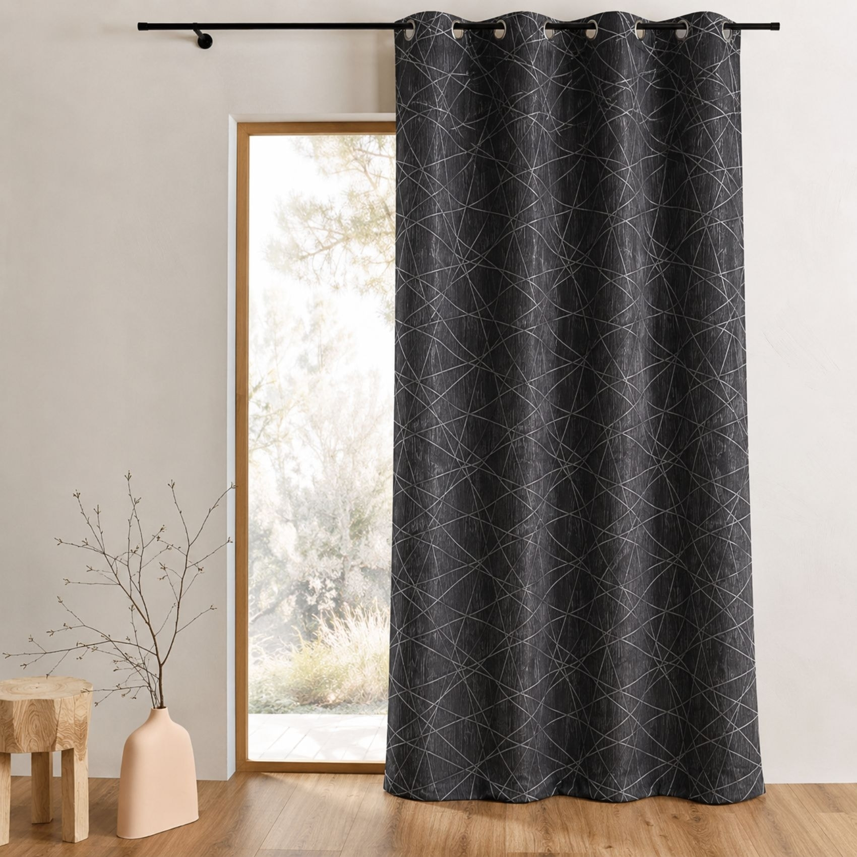 Rideau en Jacquard à Imprimés Design - Gris clair