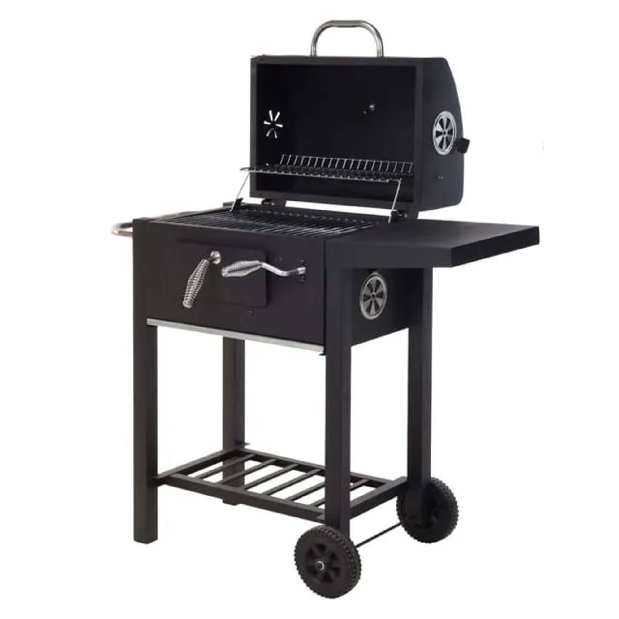 Well home - barbacoa de carbón color negro con doble parrilla y mesa auxiliar h.96cm