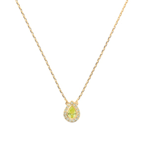 Collana Catena Forzatina Golden con Pendente Goccia in Topazio Verde e Cubic Zirconia