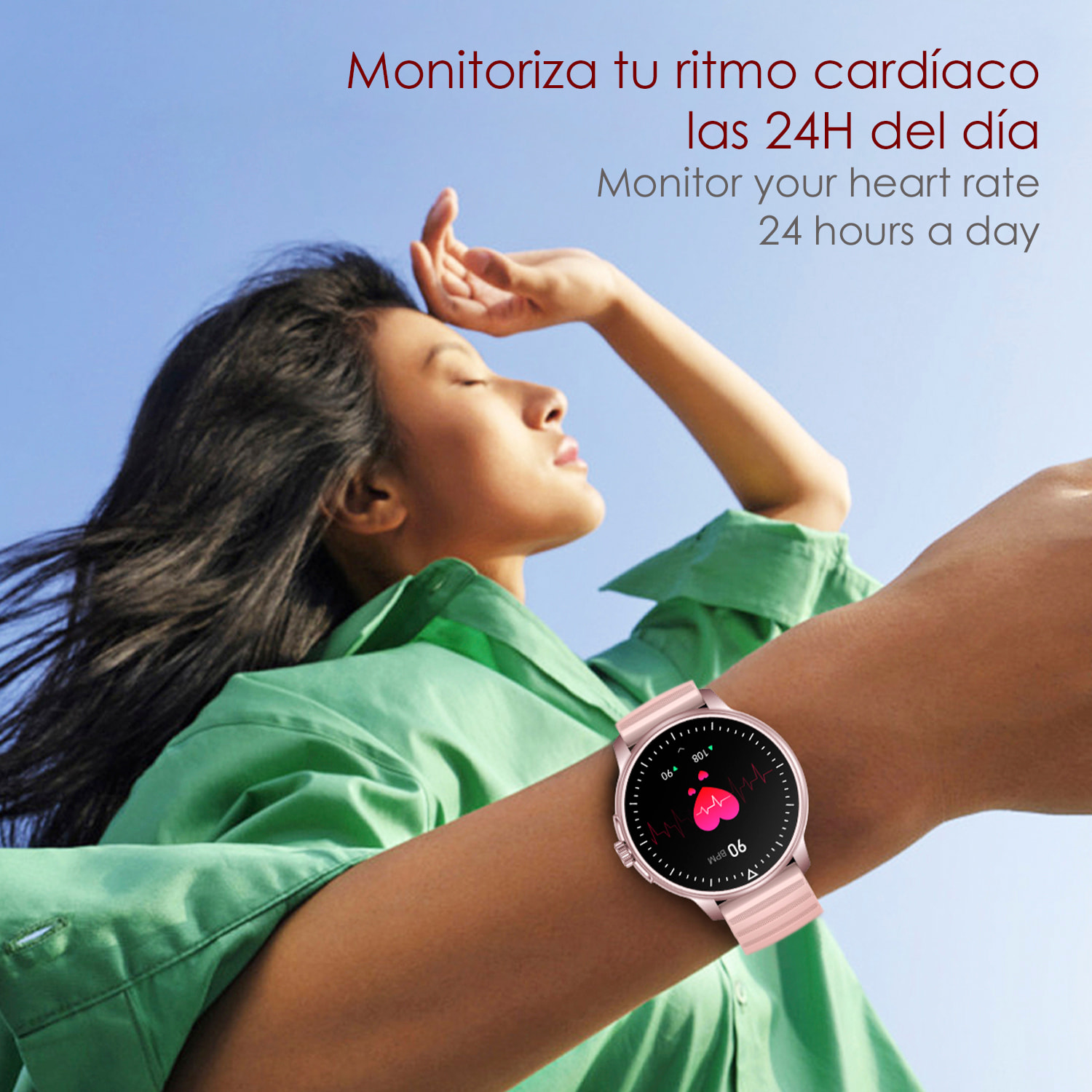 DAM Smartwatch ZW45 con notificaciones de Apps, llamadas Bluetooth. Monitor de tensión y oxígeno en sangre. Corona multifunción. 4,9x1,1x4,7 Cm. Color: Rosa