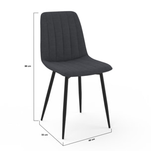 Chaises Fiona velours gris foncé pieds métal noirs - lot de 6