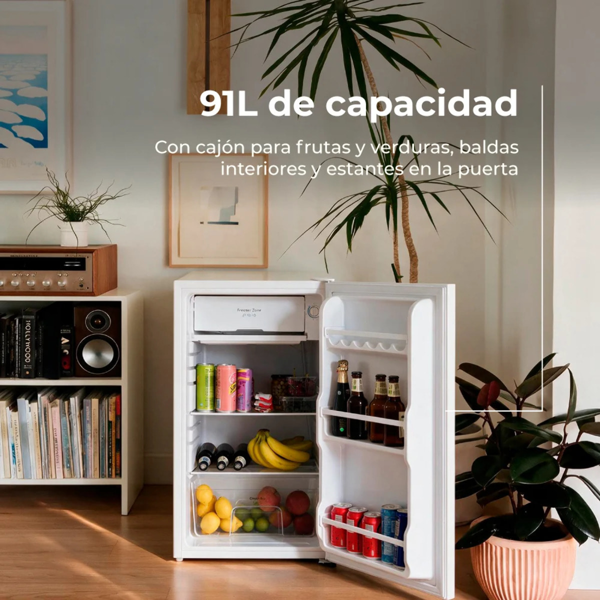 Frigorífico Mini EVVO F24, 91 L, Blanco, Bajo consumo