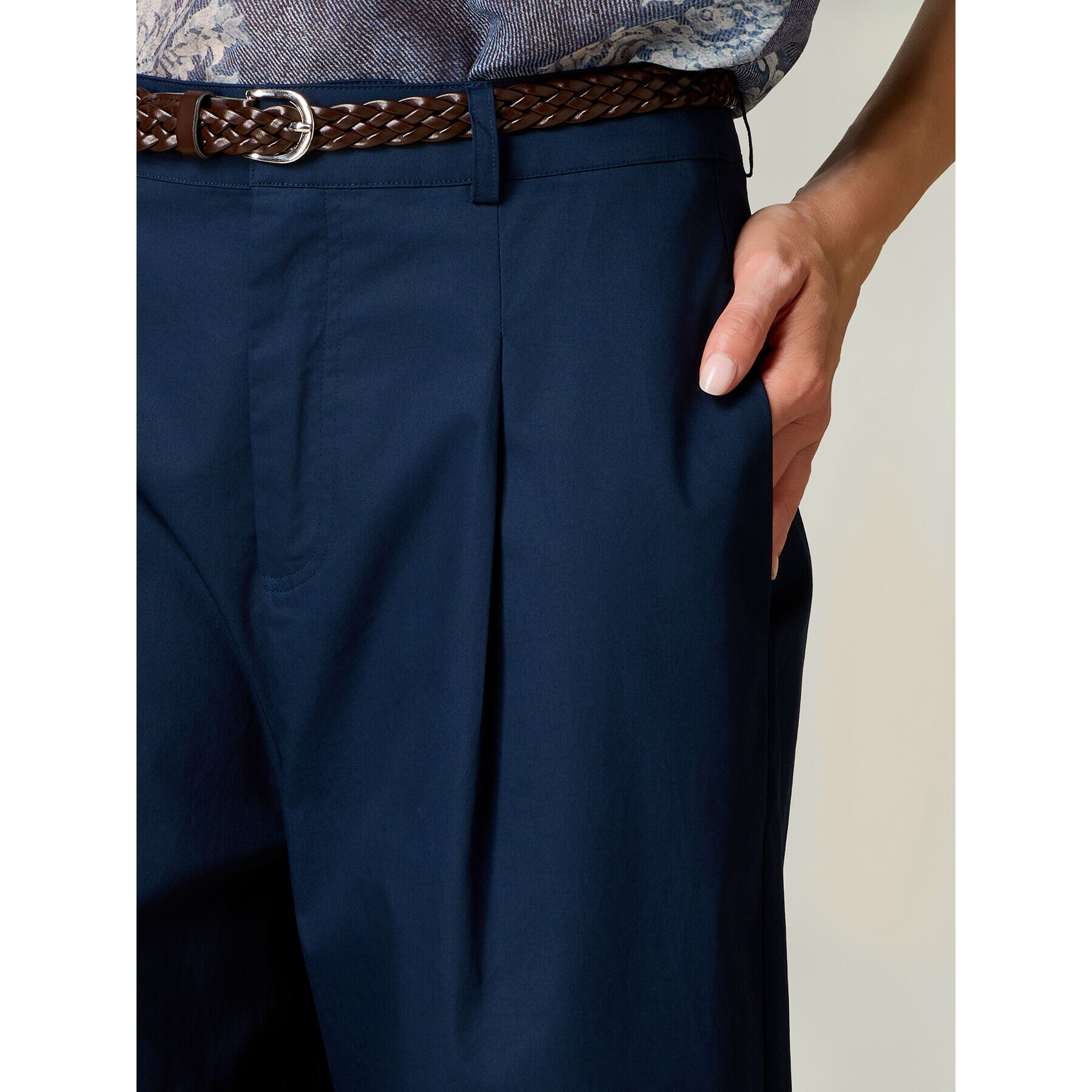 Oltre - Pantaloni palazzo cropped con ajour - Blu