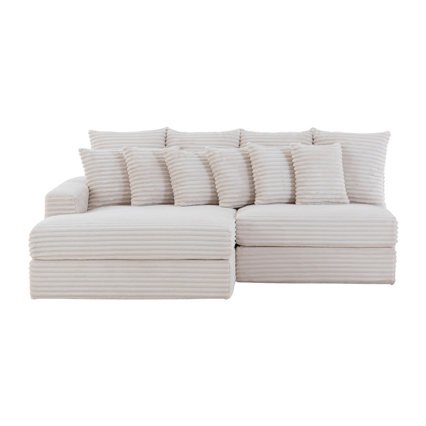 KENDARI Canapé d'angle 2/3 places assise profonde en velours côtelé beige