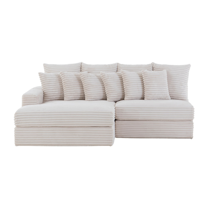 KENDARI Canapé d'angle 2/3 places assise profonde en velours côtelé beige