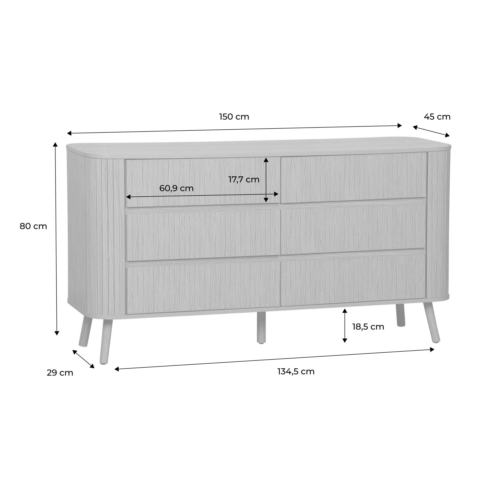 Commode décor bois strié 6 tiroirs LEGACY