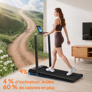 Tapis de marche pliable 1-6Km/h inclinaison réglable 4% max. télécommande affichage LED clé sécurité