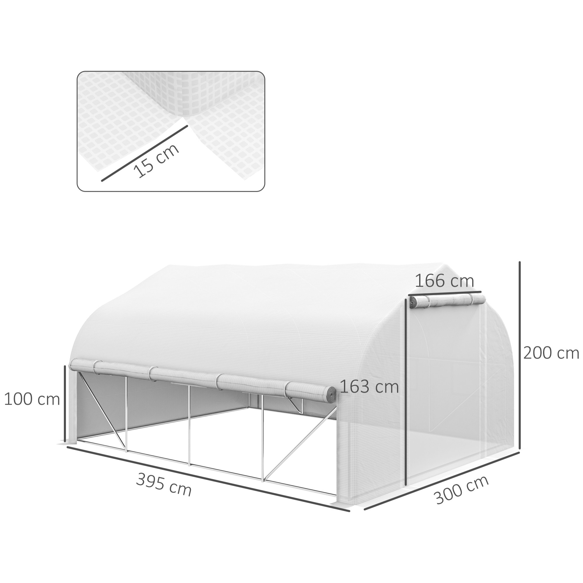 Serre tunnel de jardin 12 m² bâche PE haute densité 140 g/m² blanc