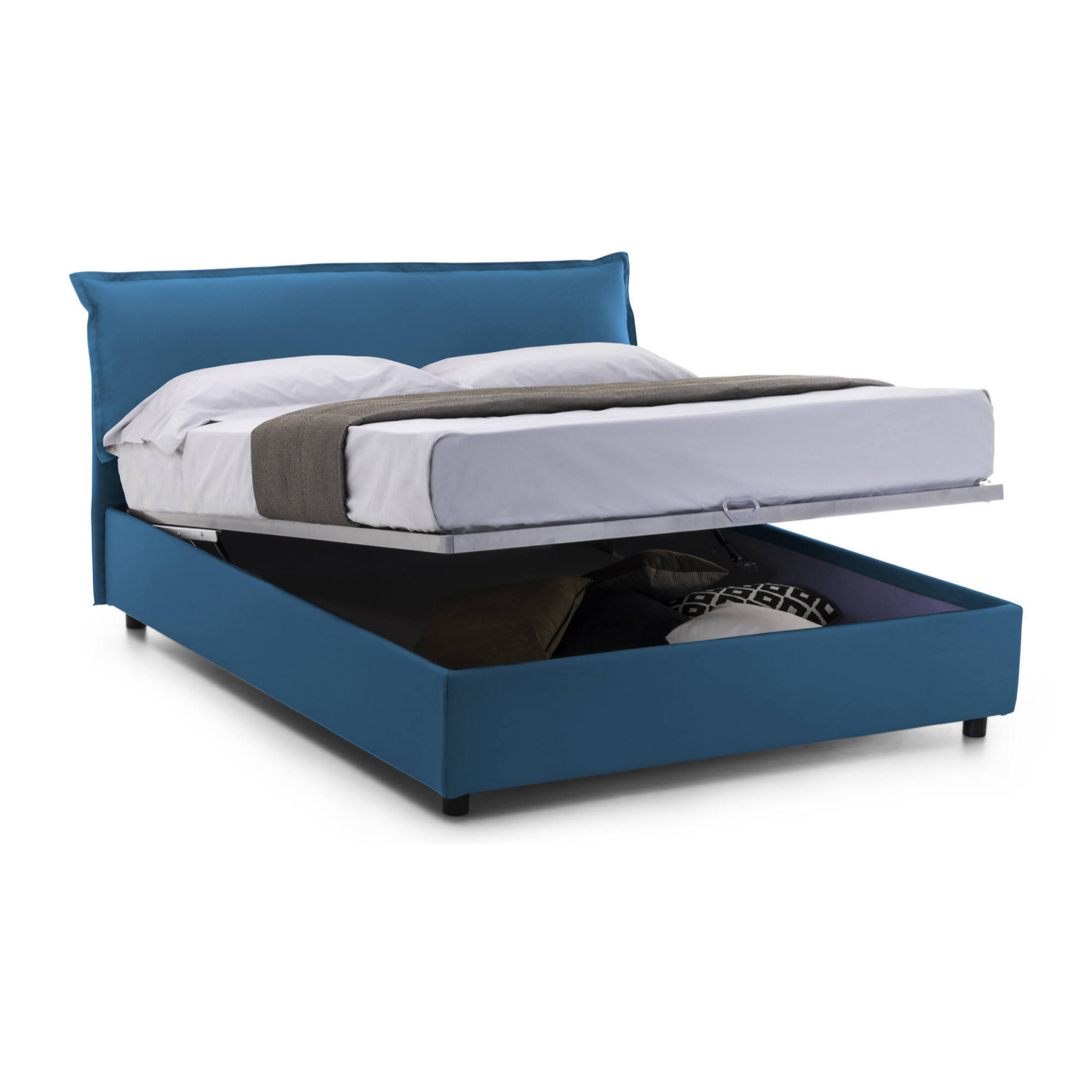 Letto matrimoniale Cloe, Letto contenitore sfoderabile con testiera e giroletto contenitore imbottiti, 100% Made in Italy, adatto per materasso Cm 160x200, Blu