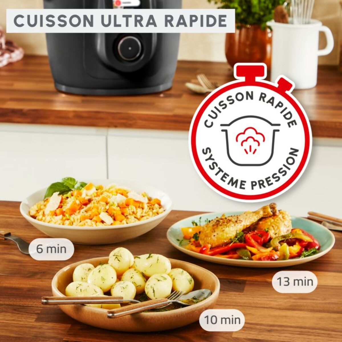 Cookeo MOULINEX YY5449FB noir connecté 6 L, 9 modes de cuisson + extra crisp