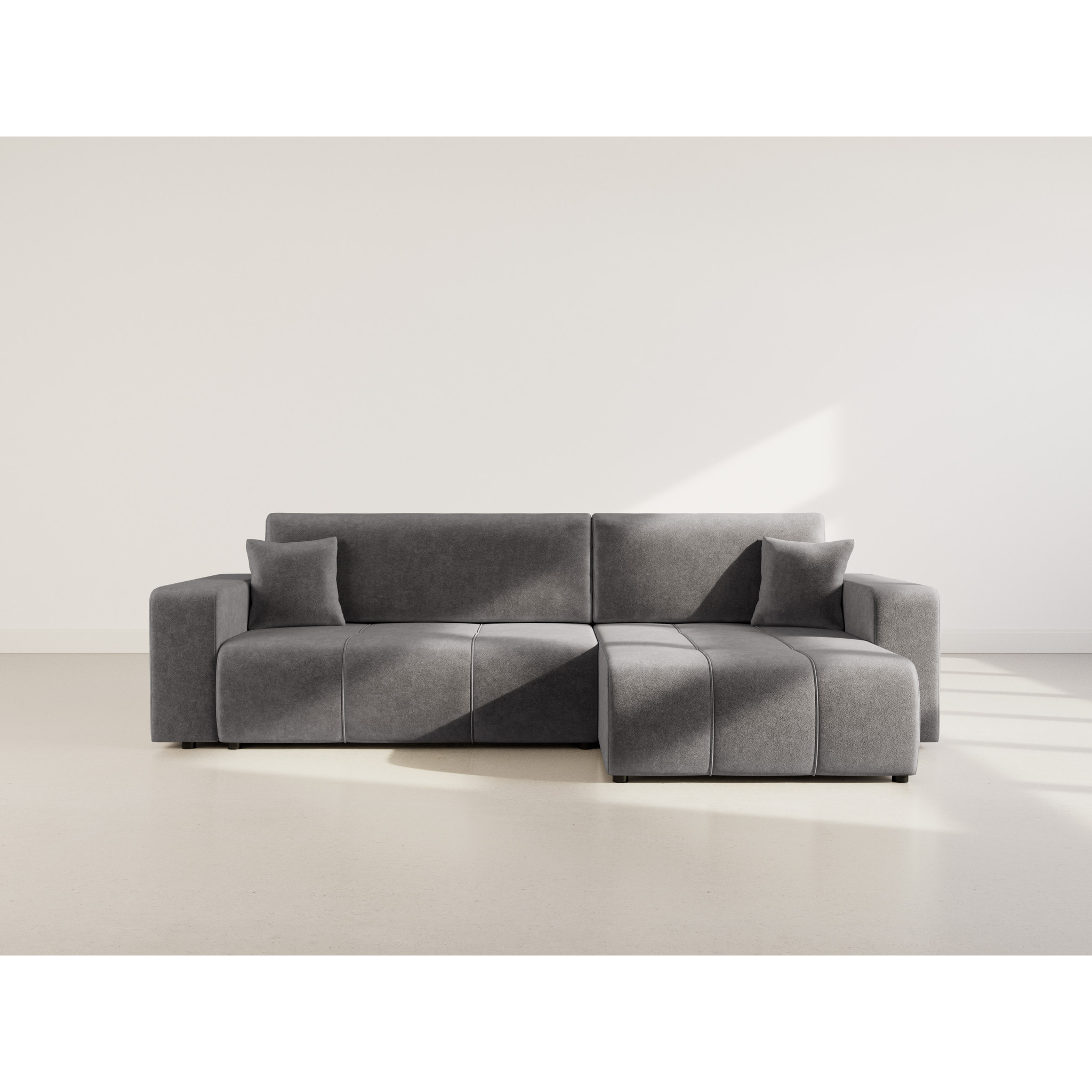 Nicole - Canapé d'angle réversible 5 places convertible avec coffre en tissu - Gris