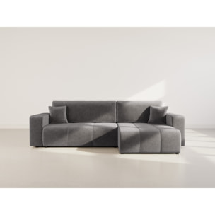 Nicole - Canapé d'angle réversible 5 places convertible avec coffre en tissu - Gris