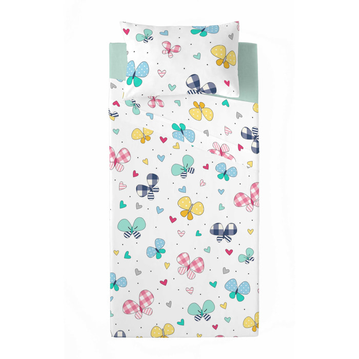 Cool Kids - Juego de Sábanas Estampadas - Infantil - Incluye 1 Funda de Almohada - 100% Algodón - Vichy Butterfly