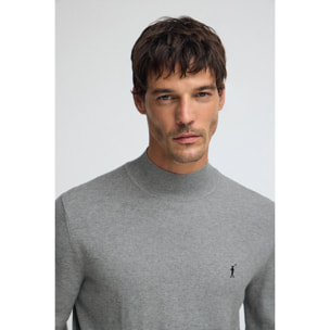 Jersey gris vigoré de cuello perkins y mezcla de lana con bordado Rigby Go