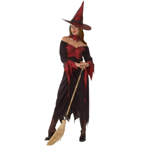 Strega Costume Da Donna Per Halloween Nero E Rosso