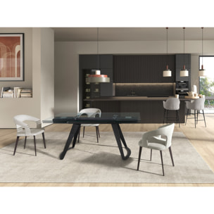 Taburete Angel Cerdá con reposabrazos con asiento y respaldo tapizados en tel gris claro patas de acero inoxidable en epoxi negro 56x55x96cm