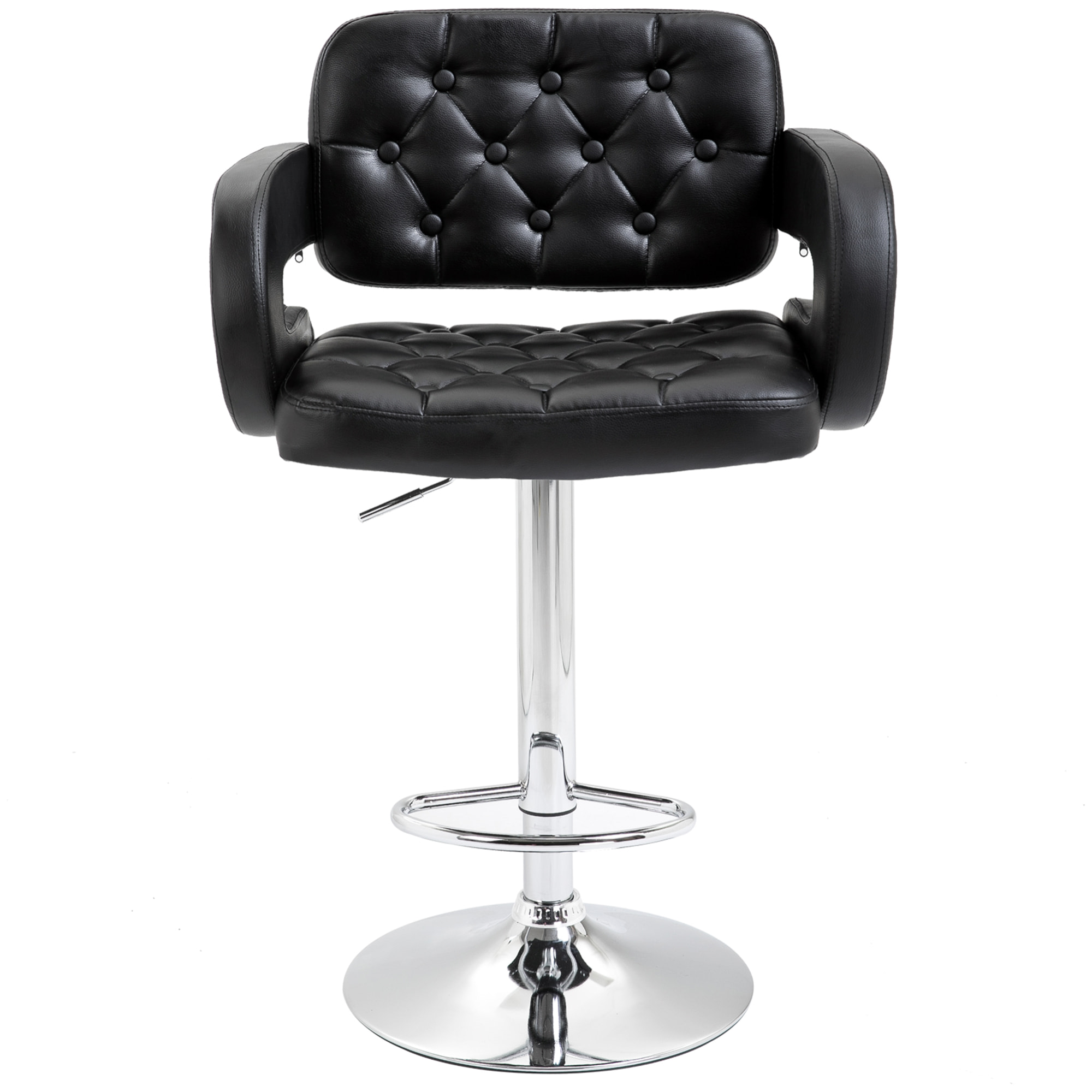 Tabouret de bar design Chesterfield - chaise de bar pivotante réglable grand confort - métal chromé noir