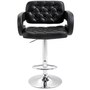 Tabouret de bar design Chesterfield - chaise de bar pivotante réglable grand confort - métal chromé noir