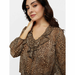 Fiorella Rubino - Blusa animalier con volants davanti - Marrone