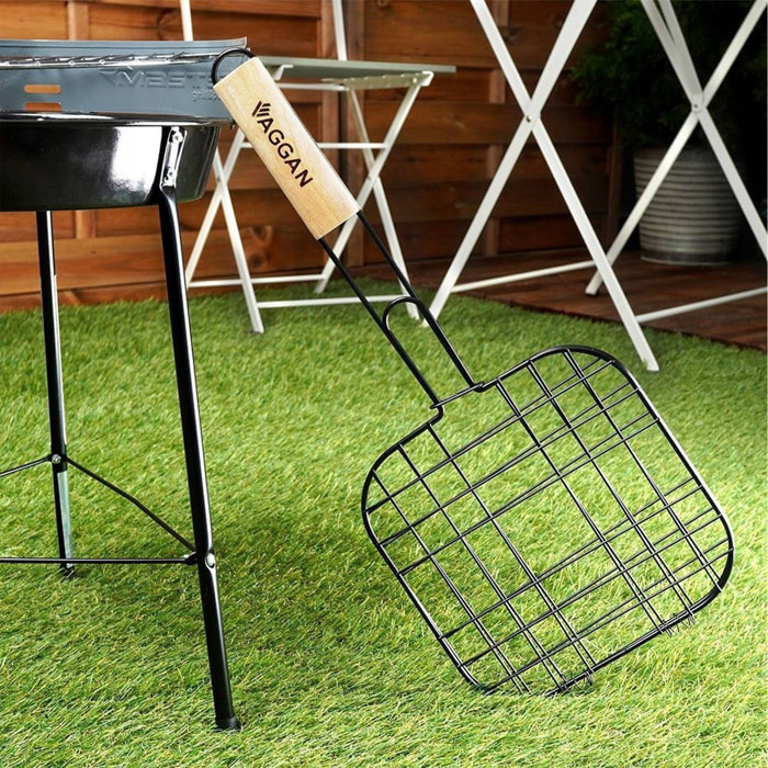 Well home - parrilla grill con mango de madera y revestimiento antiadhernte 21x21cm
