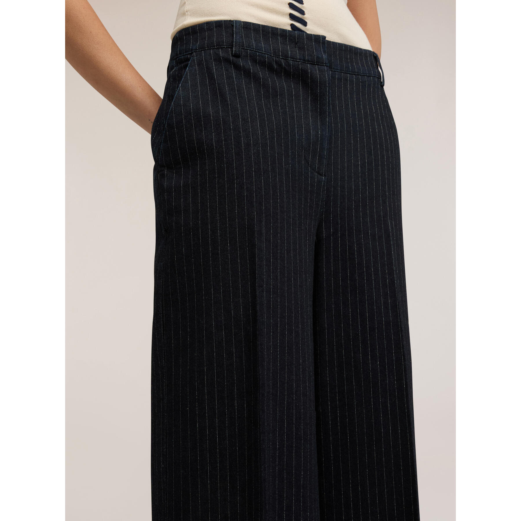 Motivi - Jeans palazzo gessati in denim - Blu