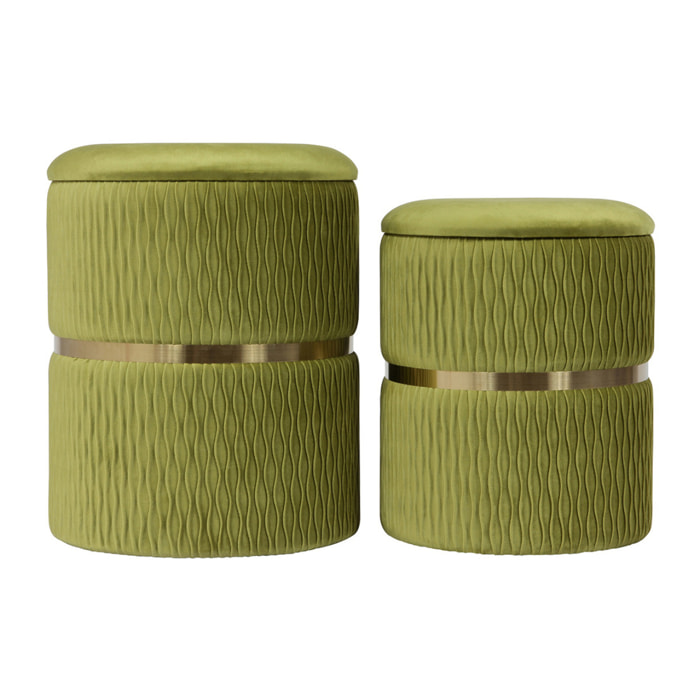 Set di 2 Puff Contenitori Milas in Velluto Verde Pistacchio