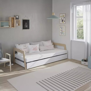 Cama doble juvenil Misty Haze Blanco - Oak Soft