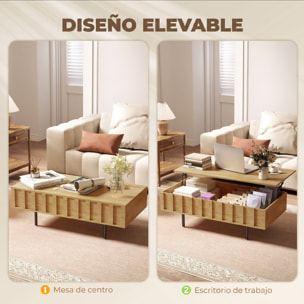 HOMCOM Mesa de Centro Elevable, Mesa de Café para Salón con 2 Compartimentos Ocultos, Patas de Metal para Sala de Estar, Comedor, 110x55x36,5 cm, Roble
