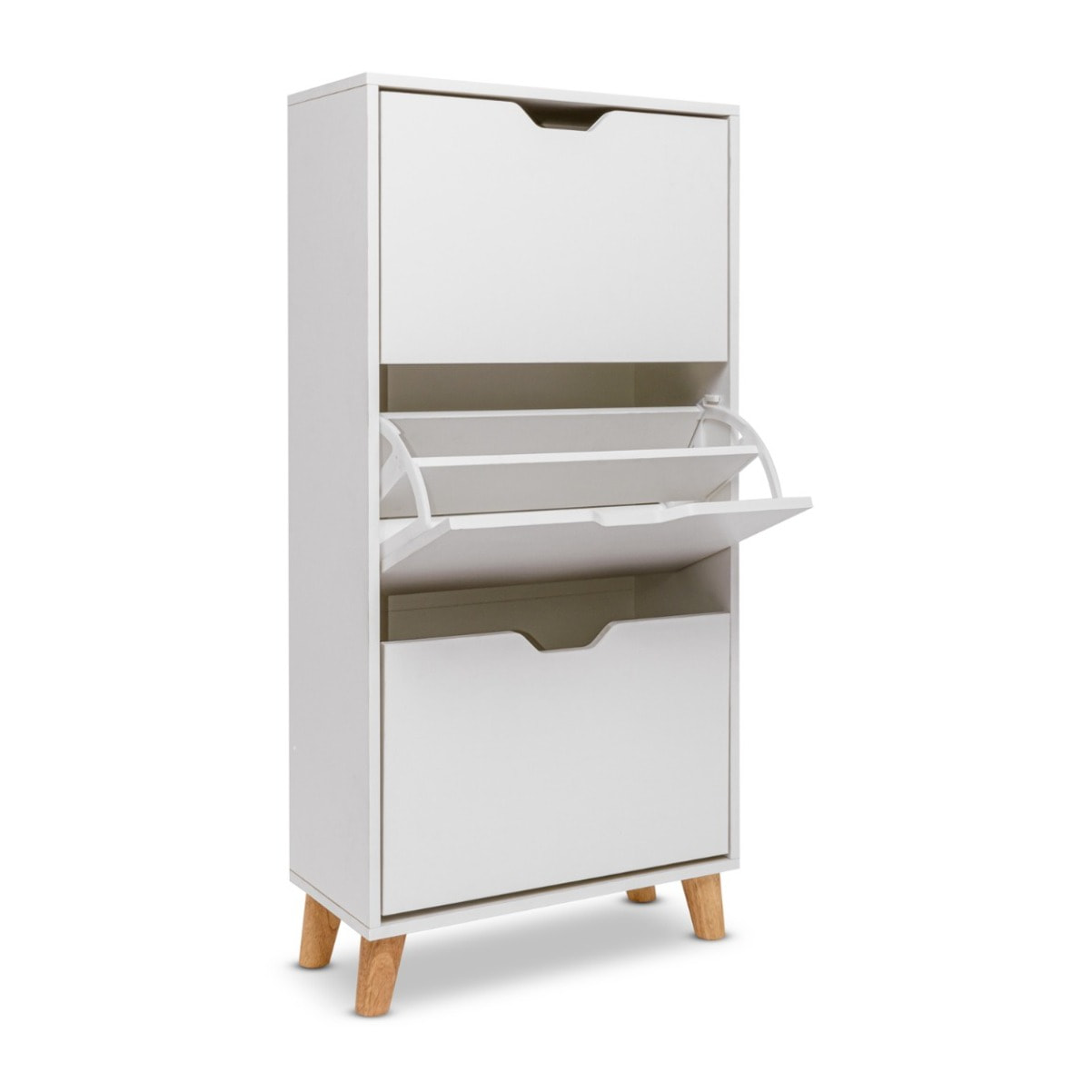 Plana - Scarpiera Salvaspazio 3 Ante 55x116x25 cm 18 Paia in Legno Bianco