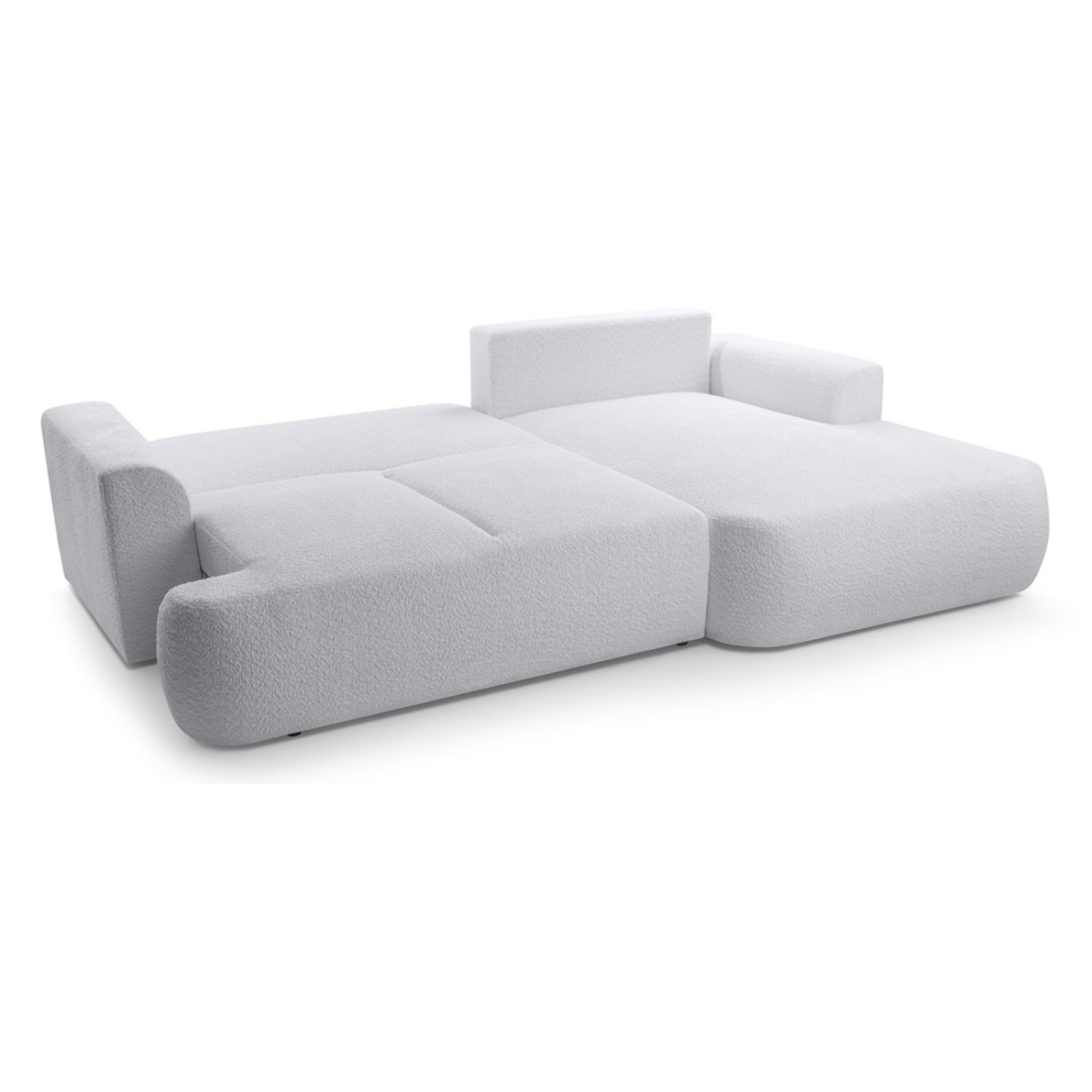 Candela - canapé d'angle droit 4 places - convertible avec coffre - en tissu bouclette - Gris clair