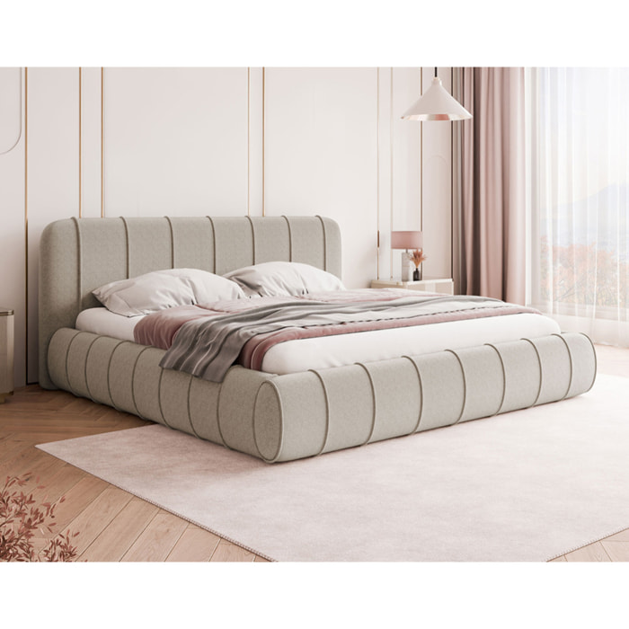 Elsa - lit coffre - 180x200 cm - en velours - sommier inclus - Beige