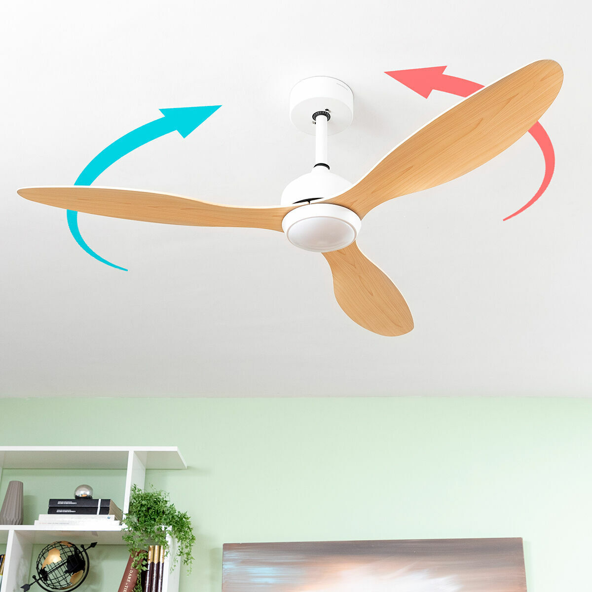 Ventilateur de Plafond avec Lumière LED et 3 Pales ABS Wuled InnovaGoods Bois 36 W 52" Ø132 cm