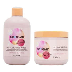 INEBRYA Kit Ice Cream Keratin Restructuring Shampoo300ml + Maschera 500ml