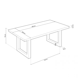 Mesa de comedor fija con patas metálicas en negro y roble 180x100 cm Loft Negro - Roble