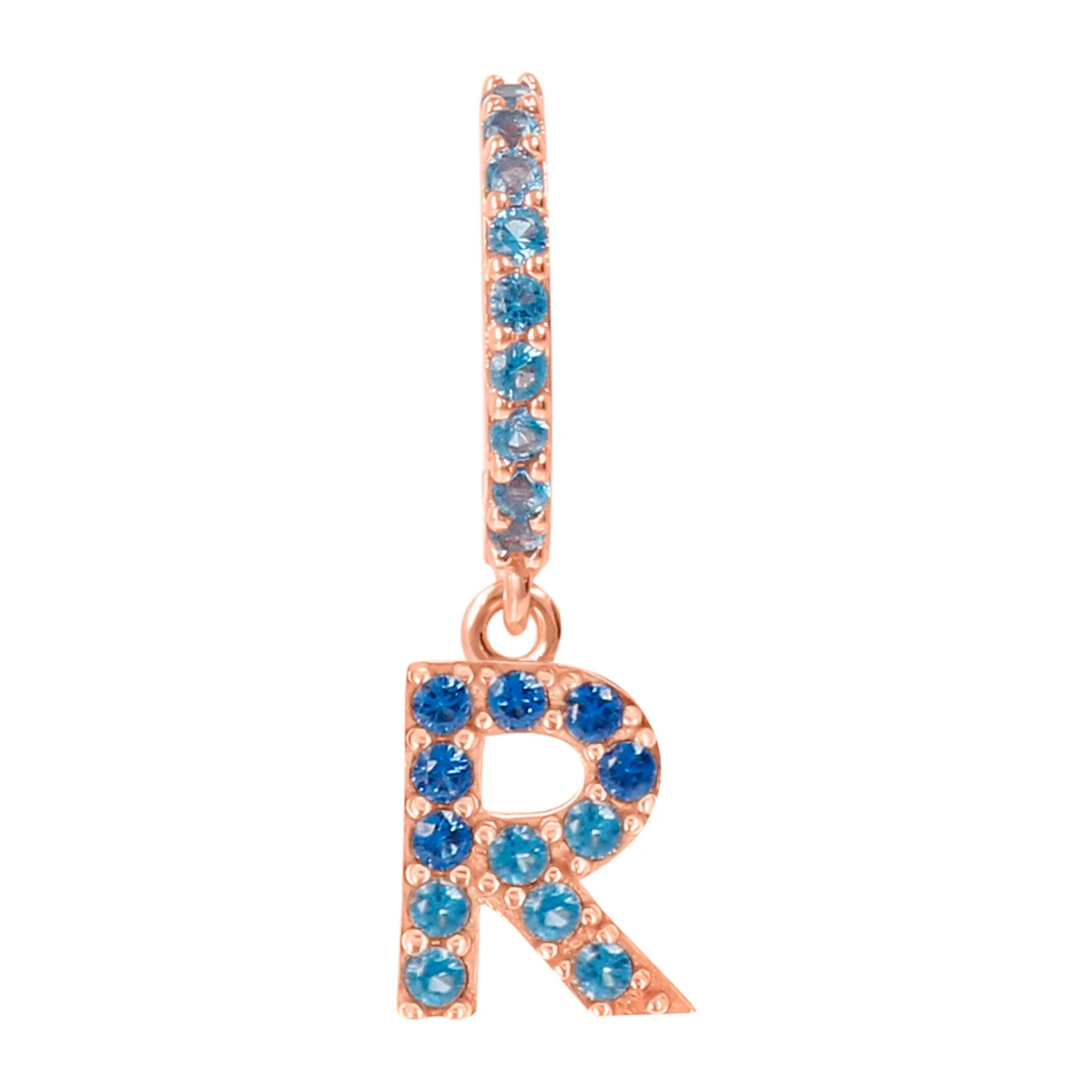 Orecchino Pendente con Lettera R in Pavé di Cubic Zirconia Rosa