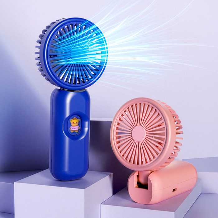 Ventilador portátil FS04 con 3 velocidades ajustables y batería recargable. Ajuste de 180°. Compacto, ligero y fácil de transportar.