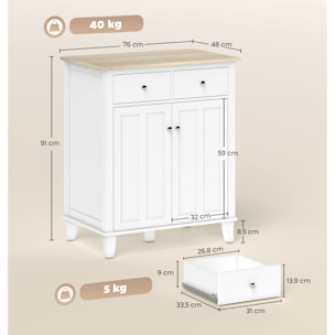 Buffet multi-rangement 2 portes étagère 2 tiroirs coulissants blanc aspect bois clair