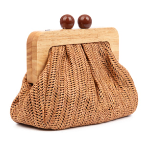BeneLario Bolso bandolera Mujer. Tela con detalles de madera natural y piel sintética.
