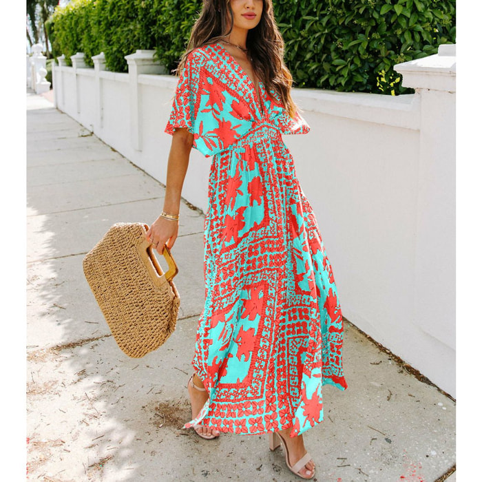 Vestido - turquesa y coral