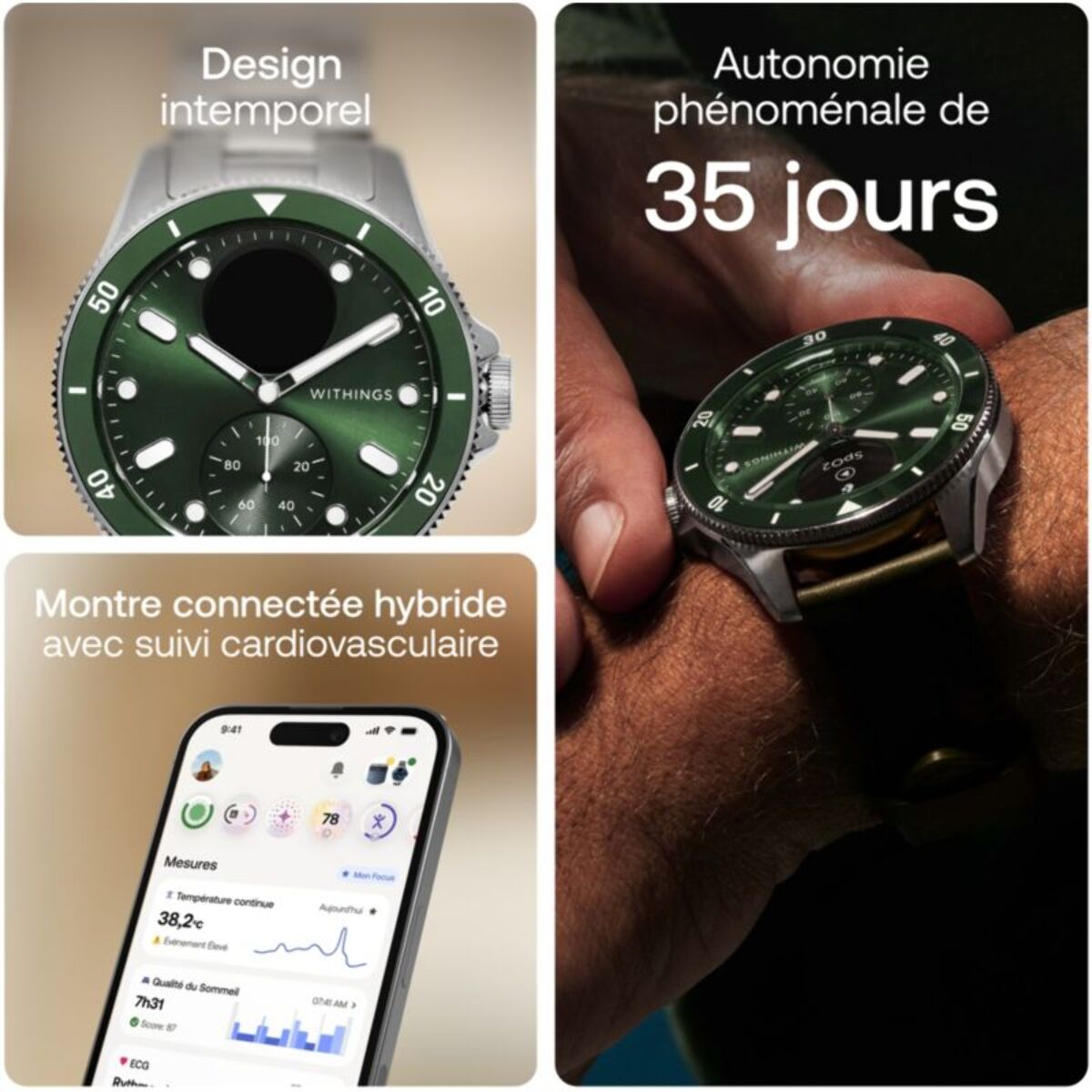 Montre santé WITHINGS Scanwatch Nova verte
