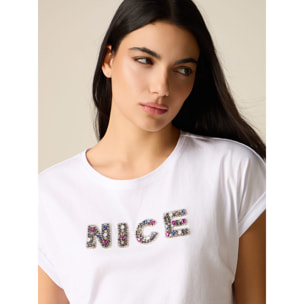 Oltre - T-shirt in cotone con patch gioiello - Bianco
